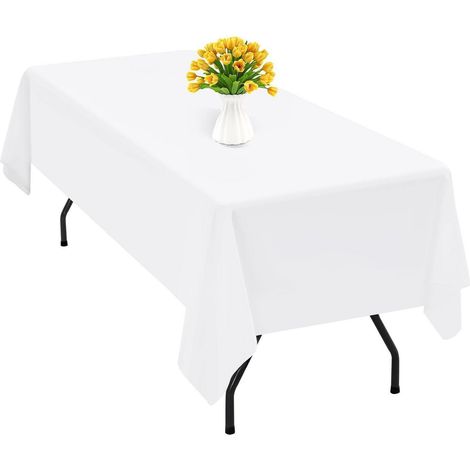Weiße Polyester-Tischdecke 153x320 cm, knitterfrei, waschbar, rechteckig