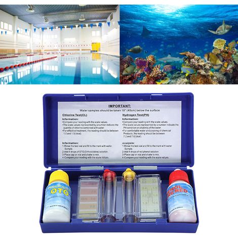 Wasserqualitätstest-Set mit Teststreifen und Röhrchen zur Messung von pH-Wert und Restchlor (1/5)