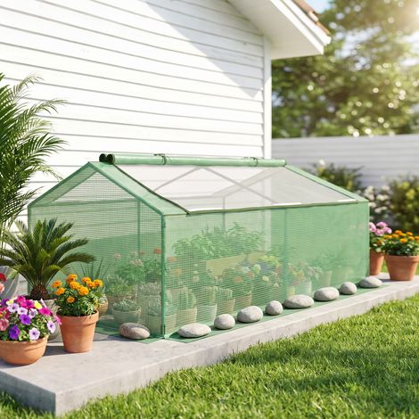 Petite serre pour jardin et balcon avec fenêtres et bâche en PE, 180 x 90 x 70 cm, verte (1/5)