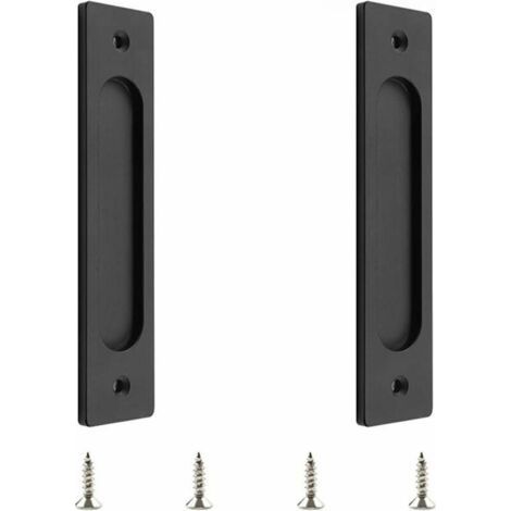 - Lot de 2 poignées de porte coulissantes rectangulaires encastrées en acier inoxydable noir mat pour porte de grange coulissante-ARCAN (1/4)