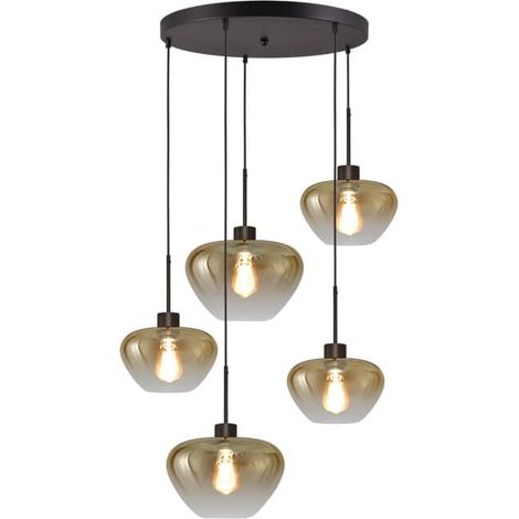Suspension 5 lumières Genua noir avec 3x verre doré Ø 24cm et 2x Ø 29cm - 2972-05-05-50-5-2429 (1/3)