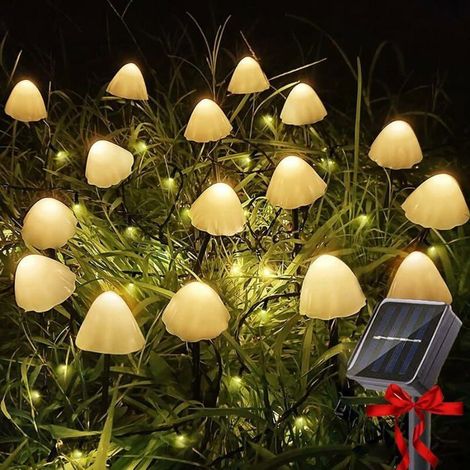 12 guirlandes lumineuses solaires, champignons décoratifs, LED chaudes, étanches IP65, 8 modes, jardin et terrasse