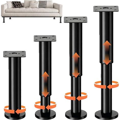 Adjustable Furniture Legs, Height Adjustable, 25-42 cm, 4 Black Metal Furniture Legs, Universal Adjustable Furniture Feet for Sofa, Bed, Cabinet, Table, with Screws (1/5)