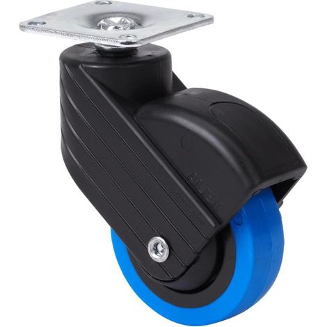 rueda giratora placa negra 10hp50cp-pua poliamix-poliur.azul eje liso (1/2)