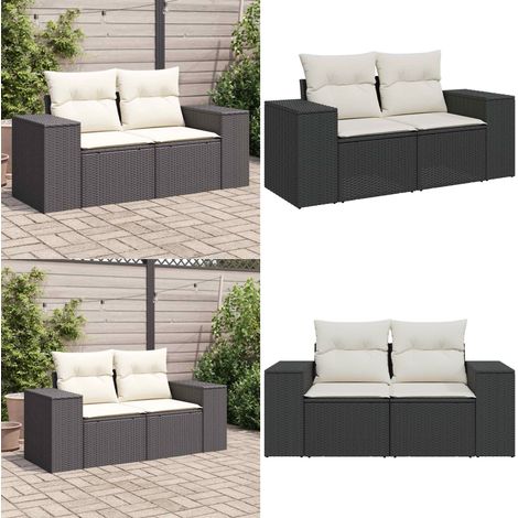 Canapé de jardin avec coussins 2 places noir résine tressée - Canapé De Jardin - Meuble De Jardin - Salon De Jardin - Résine Tressée - Rotin Synthétique - Home & Living (1/5)