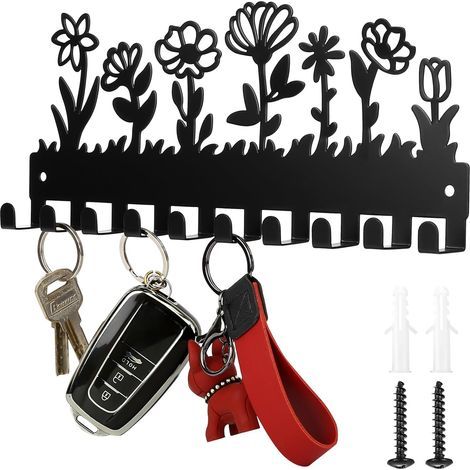 Porte-clés mural (1 pièce), porte-clés mural à 10 crochets, noir, organisateur mural pour clés et ustensiles de cuisine, pour la maison