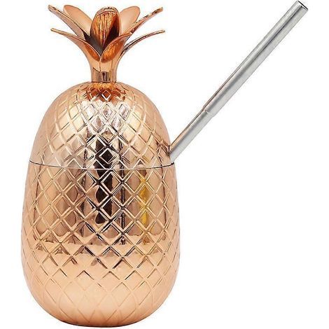 Gobelet à cocktail ananas en plastique, 450 ml, avec paille, décoratif.-bronze-Rose Gold (1/4)