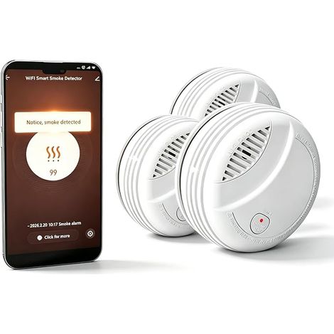 Détecteur de Fumée WiFi Intelligent avec Batterie au Remplaçable, Notification d'App, Fonction silencieuse et Auto-Test, Alarme 85 dB, Alarme Incendie WiFi (1/5)