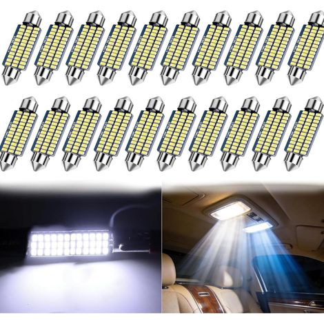 Soffitlampe Auto - LED 12 V - 41 x 14 mm - Faisceau Lumineux 180° - À Double Broche - Pour Éclairage Intérieur Coffre Et Plaque D’Immatriculation - Lot De 20 (1/5)