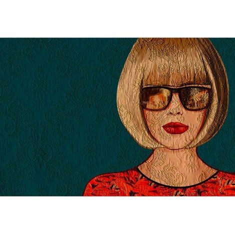 Papier peint panoramique moderne bleu canard visage femme Tapisserie panoramique design femme avec lunettes Papier peint panoramique original salon (1/3)