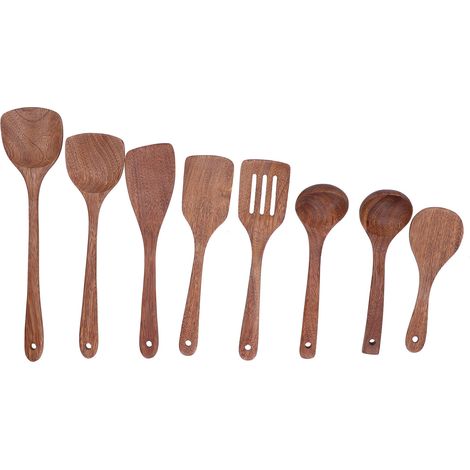 8Pcs Kitchen Tools Set Wooden Spatula Shovel Spoons Mixing Stirring Serving Utensils
