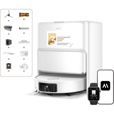Mova Z60 Ultra Roller Standalone Robot Aspirapolvere, 26000 Pa, Lavaggio HydroForce, Tecnologia MaxiReach e AutoShield, Radar Sollevabile FlexScope, Triplo Meccanismo Antigroviglio (1/5)
