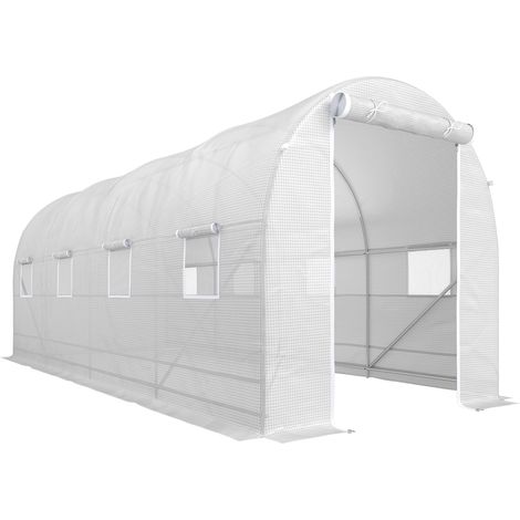 GagaSerre de jardin tunnel 5x2x2m avec structure en acier et bache en polyethylene blanc (1/5)