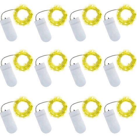 Guirlande lumineuse de 2 mètres, 20 LED, lot de 12, étanche IP65, blanc chaud, idéale pour les fêtes, terrasses, jardins et décorations de maison. (1/5)