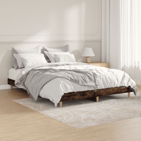 Cadre de lit sans matelas, sommier à lattes 135 x 190 cm, bois d’ingénierie chêne fumé - PANGIVO (1/5)