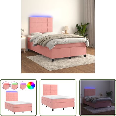vidaXL LED-Streifen - Boxspringbett mit Matratze & LED Rosa 120x200 cm Samt (1/5)