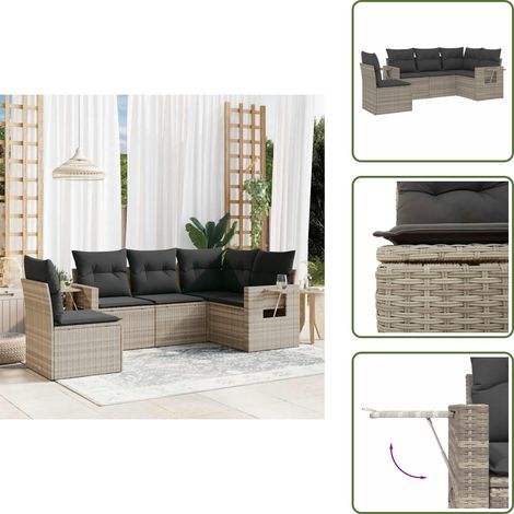 Muebles de exterior - vidaXL Set de sofás jardín y cojines 5 pzas ratán sintético gris claro - Cojines acolchados