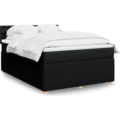 vidaXL Sommier à lattes de lit avec matelas Noir 140x190 cm Tissu (1/5)