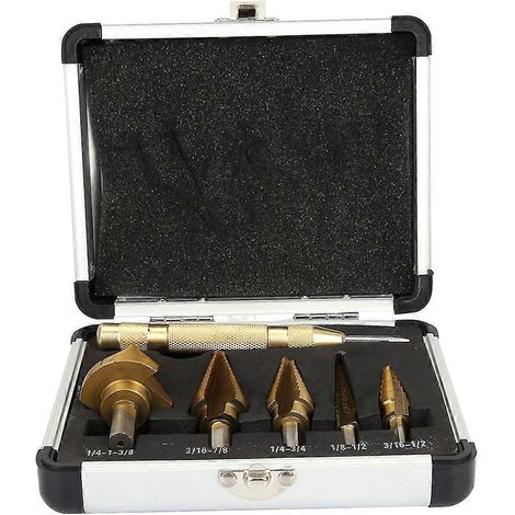 6-teiliges HSS-Titan-Stufenbohrer-Set (1 Box) mit Zentrierkegelbohrer