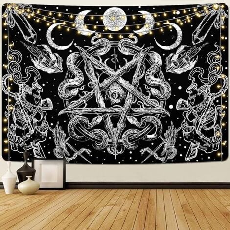 Tapisserie de serpent de sorcellerie, phases de lune, tapisserie gothique mystique, tapisserie de crâne, tapisserie murale à suspendre pour chambre à coucher, salon (130 x 150 cm) (1/5)