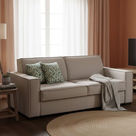 Talamo Italia Sofa cama Samantha, Sofá de 2 plazas, 100% Made in Italy, Sofá de salón con apertura giratoria, en tela acolchada, con reposabrazos delgados, Cm 160x95h90, Tórtola, con embalaje reforzad (1/5)