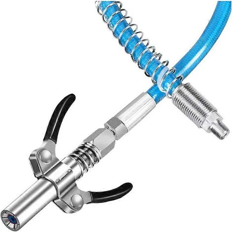 Raccord de graisseur haute pression étancheà poignée métalliqueavec serrage rapide et flexible de 30 cmchromé. (1/5)