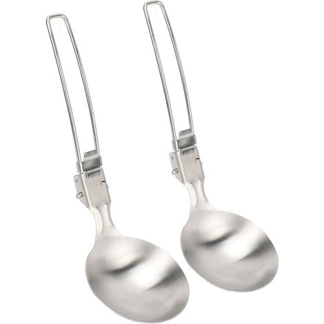 2 cuillères pliantes en acier inoxydable 304, résistantes à la chaleur et antirouille, cuillères portables pour camping, randonnée et cyclisme (1/5)