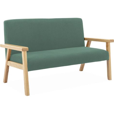 2-seater children's bench in corduroy and hevea wood khaki 84x43.5x50 cm - Isak kids