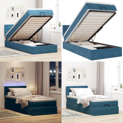 vidaXL Ottoman-Bett mit Matratze & LEDs Dunkelblau 90x200 cm Samt (1/5)