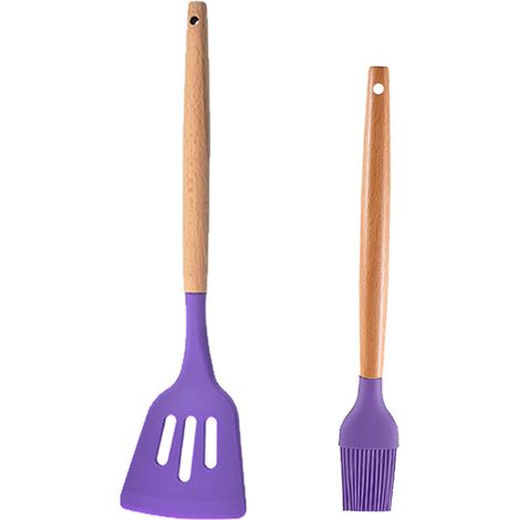 Ustensile De Cuisine En Silicone - Manche En Bois - Résistant À La Chaleur Jusqu'à 230 °C - Pour Poêles Et Casseroles Non Adhésives - Lot De 2 (1/5)