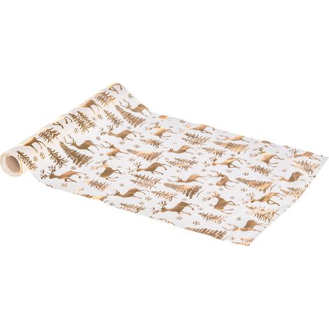 Chemin de table Tissu Blanc décor Forêt doré  28 x 300 cm - Feeric Christmas (1/2)