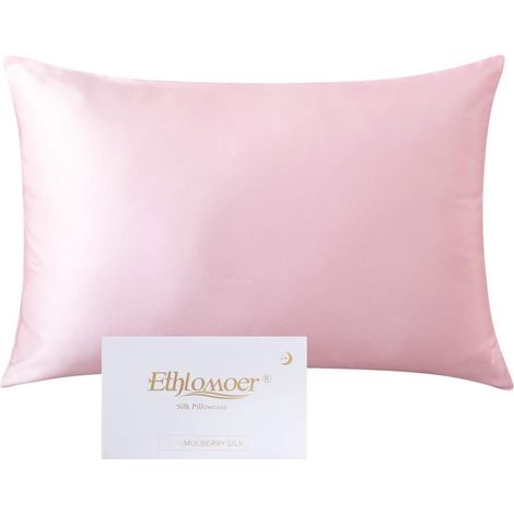 Taie d'oreiller en soie naturelle pure pour cheveux et peau, 19 Momme des deux côtés, 600 fils/cm², design avec fermeture éclair dissimulée, 1 pièce 40x60cm Rose (1/5)