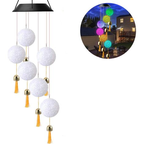 Carillon éolien à boule de cristal solaire, mobile éolien étanche à LED pour extérieur, décoration de jardin