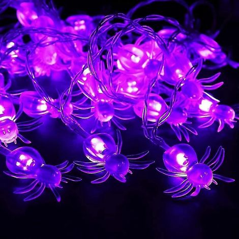 Guirlande lumineuse d'Halloween de 3 mètres (10 pieds) avec 20 LED violettes et araignée, pour décorations d'Halloween intérieures et extérieures. (1/5)