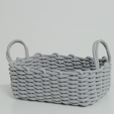Handgefertigter Aufbewahrungskorb aus Baumwollseil im skandinavischen Stil, Schreibtisch-Organizer für Schlüssel, Snacks, Unterwäsche, grau, 36 x 25 x 15 cm (1/5)