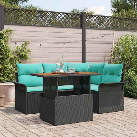 Conjunto de sofá de jardín 5 pcs Negro Poliratán (1/5)
