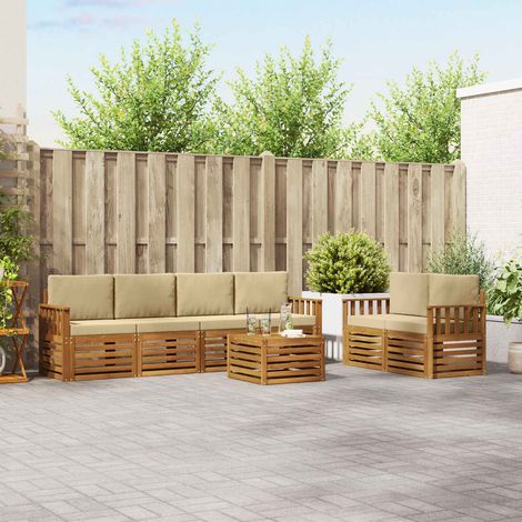 Outdoor-Sofagarnitur 7 pcs Natur und Beige Massivholz Akazie (1/5)