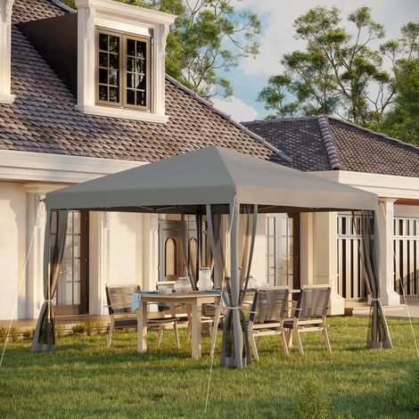 Tonnelle pliante avec parois latérales et sac de transport inclus, tonnelle de jardin, métal, toile Oxford, 3 x 3 m, gris clair