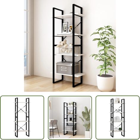 The Living Store Bibliothèque à 4 niveaux Blanc 60x30x140 cm Bois de pin massif - Bibliothèque Industrielle - Bibliothèque Blanche - Étagère Bois Massif - Meuble Rangement - Bibliothéque Design (1/5)
