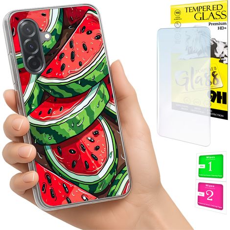 Custodia per Samsung Galaxy A36 / A56, cover posteriore con foto, vetro 9H color anguria. (1/5)