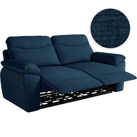 Loungitude – Canapé relax 3 places manuel en tissu texturé 3D – Longueur 200 cm – Confort ajustable – Bleu foncé (1/5)