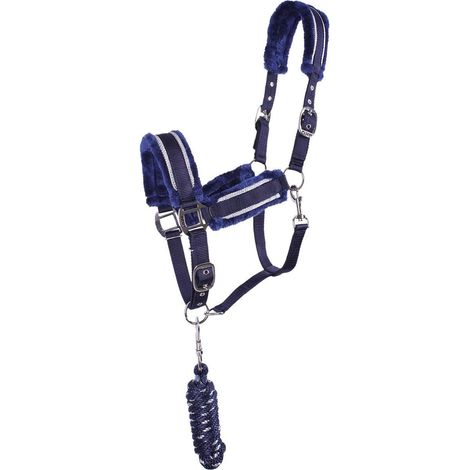 1 Ensemble Licol Et Longe Cheval Bleu Foncé Argenté Taille Full Équitation