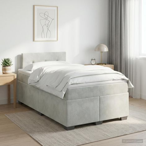 vidaXL Lit boxspring avec matelas Gris clair 120 x 190 cm Velours (1/5)