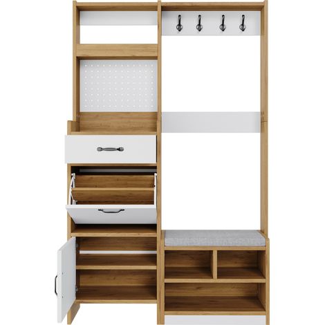 Flurmöbel mit Sitzbank und Schuhablage, Haken, Schublade, 108,5 x 35 x 180 cm (1/5)