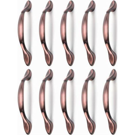 10 Stück Vintage-Möbeltürgriffe, Vintage-Schrankgriffe in Bogenform, Möbelgriffe (96 mm Lochabstand, Rotbronze)