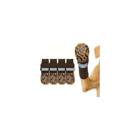 Lot de 4 chaussettes antidérapantes pour chien, jaunes, taille XS, 4,5 x 12 cm, réglables, double face, silencieuses, pour l'intérieur