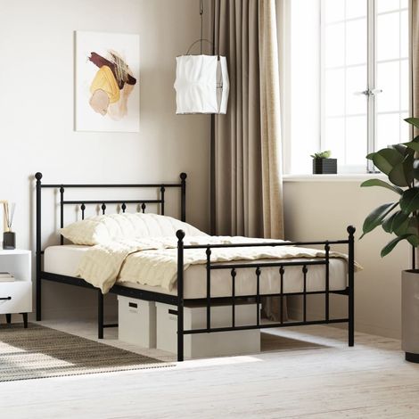 Cadre de lit métal sans matelas avec pied de lit-Structure de lit sans matelas noir 107x203cm 307002 (1/5)