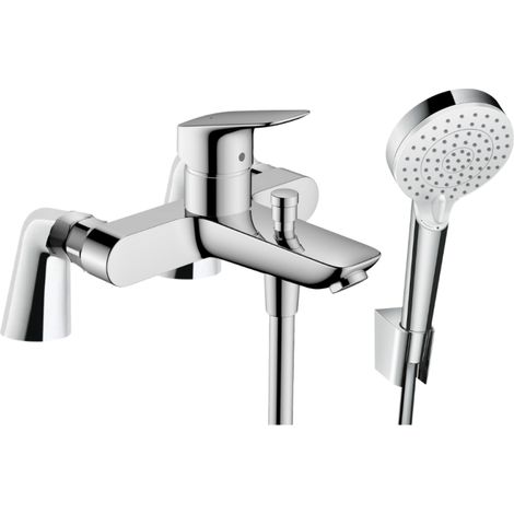Pack mitigeur bain douche HANSGROHE Logis + douchette à main HANSGROHE Crometta avec colonnettes