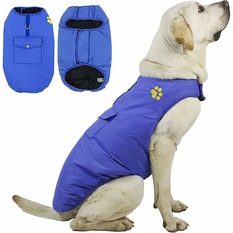 Manteau pour Chien d'hiver Imperméable,Manteau d'hiver pour Chien, en Laine doublé, très Chaude pour Animaux de Compagnie pour Chiens Moyens et Grands,Manteau Chien Hiver(Bleu,Taille XL) (1/4)