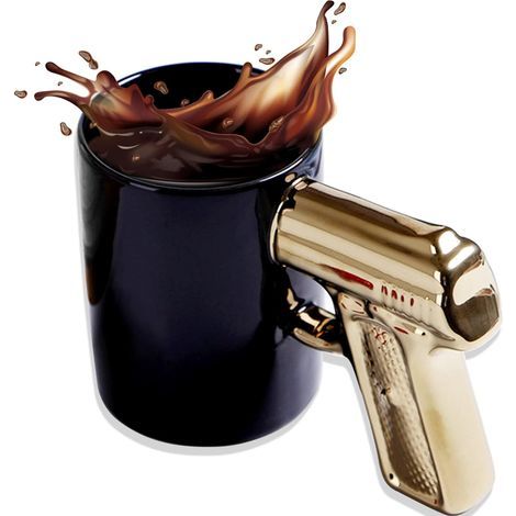 Coffee Mug with Pistol Handle, Porcelain Cappuccino Mug, Personalized Pistol Mug, Creative for Office, Father's Day, Gift Idea for Men, 400ML (Black & Gold) (1/5)